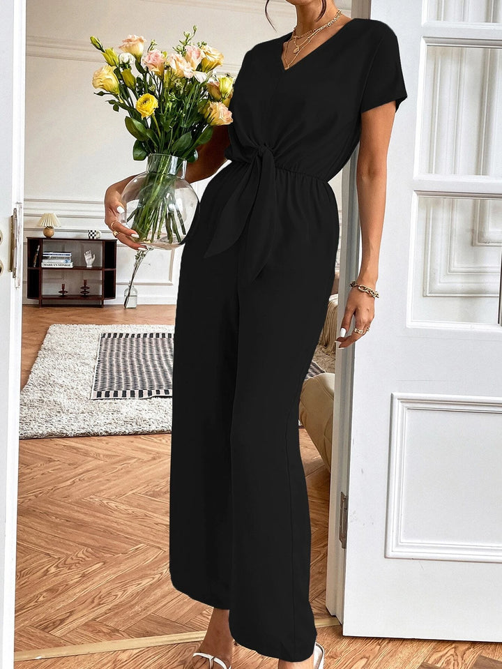 Tie Front Ruched Jumpsuit