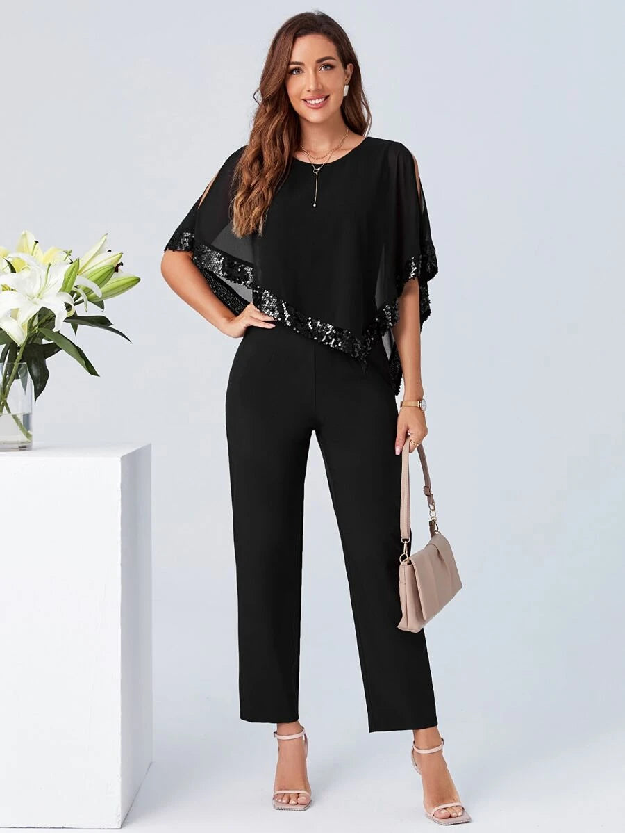 Contrast Sequin Cloak Sleeve Jumpsuit