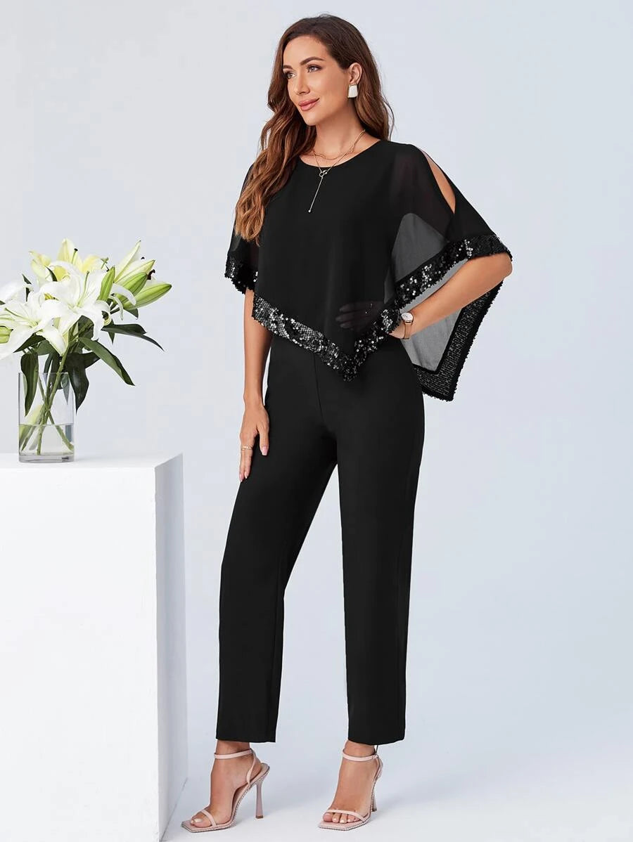 Contrast Sequin Cloak Sleeve Jumpsuit