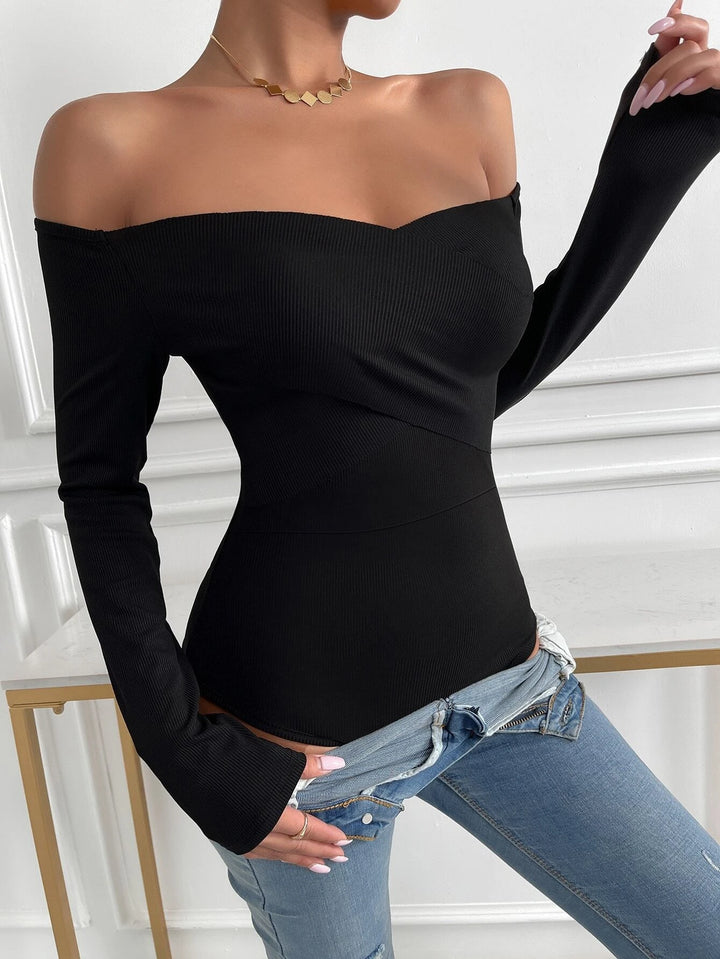 Off Shoulder Rib-Knit Bodysuit