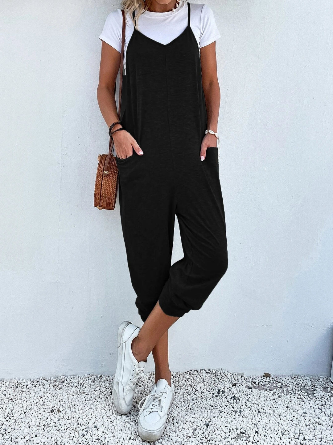 Dual Pocket Keyhole Back Cami Jumpsuit Without Tee