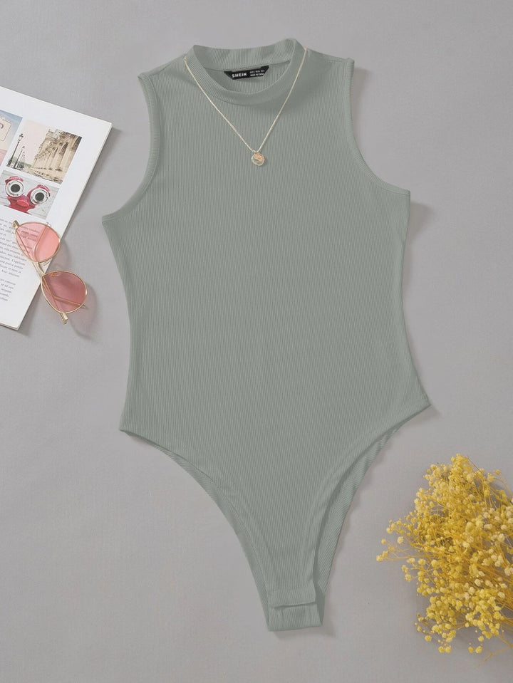 Solid Mock Neck Slim Fit Bodysuit