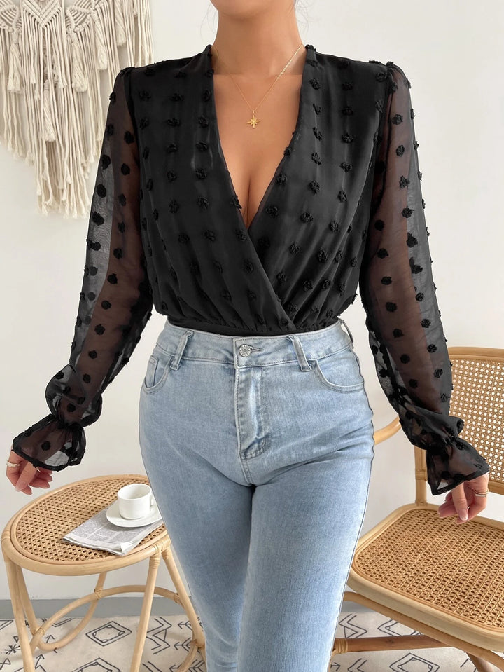 Sleeve Overlap Collar Bodysuit