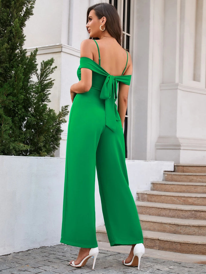 Double Crazy Cold Shoulder Tie Back Jumpsuit