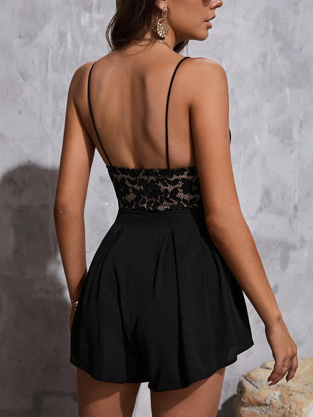 Contrast Lace Cut Out Front Cami Romper