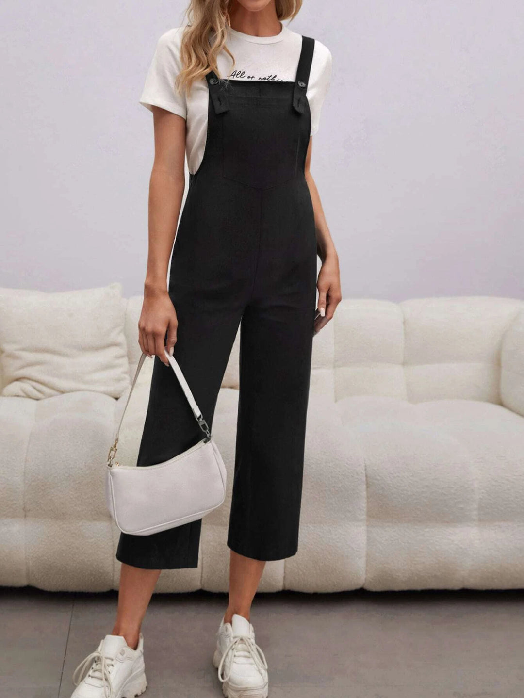 Solid Adjustable Strap Overall Jumpsuit