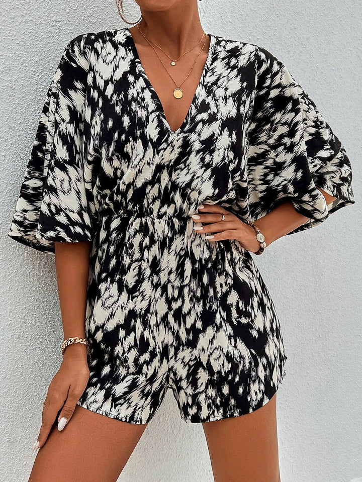 Printed Tie Back Batwing Sleeve Romper