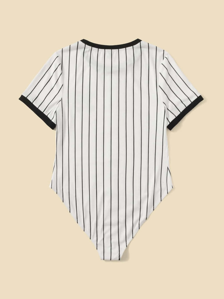 Printed Striped Trim Bodysuit