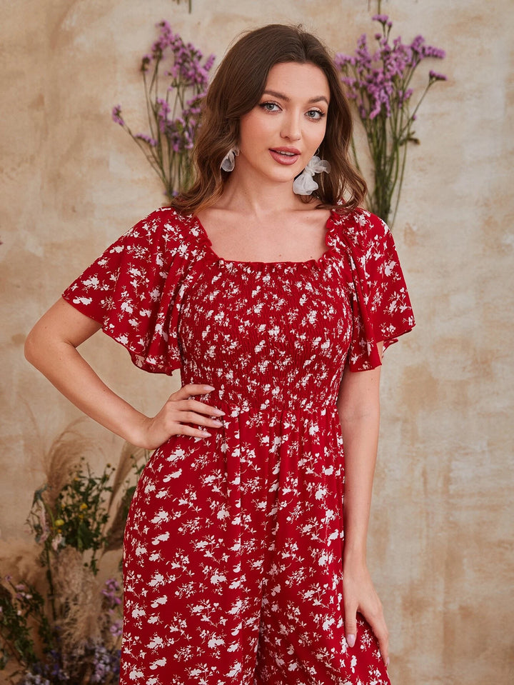 Printed Floral Short Sleeve Jumpsuit