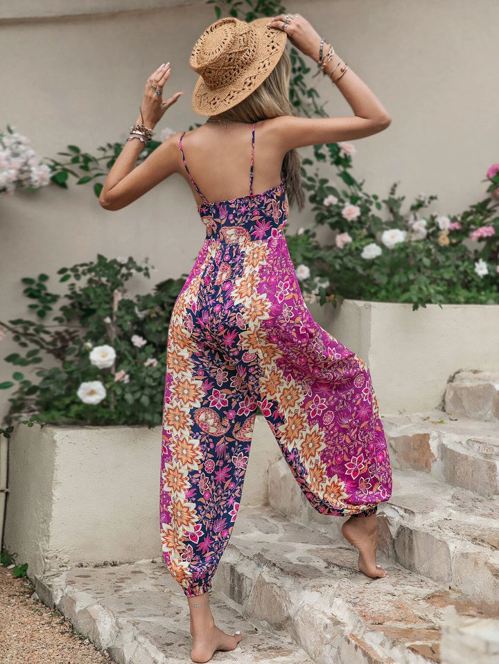 Floral Print Button Front Cami Jumpsuit