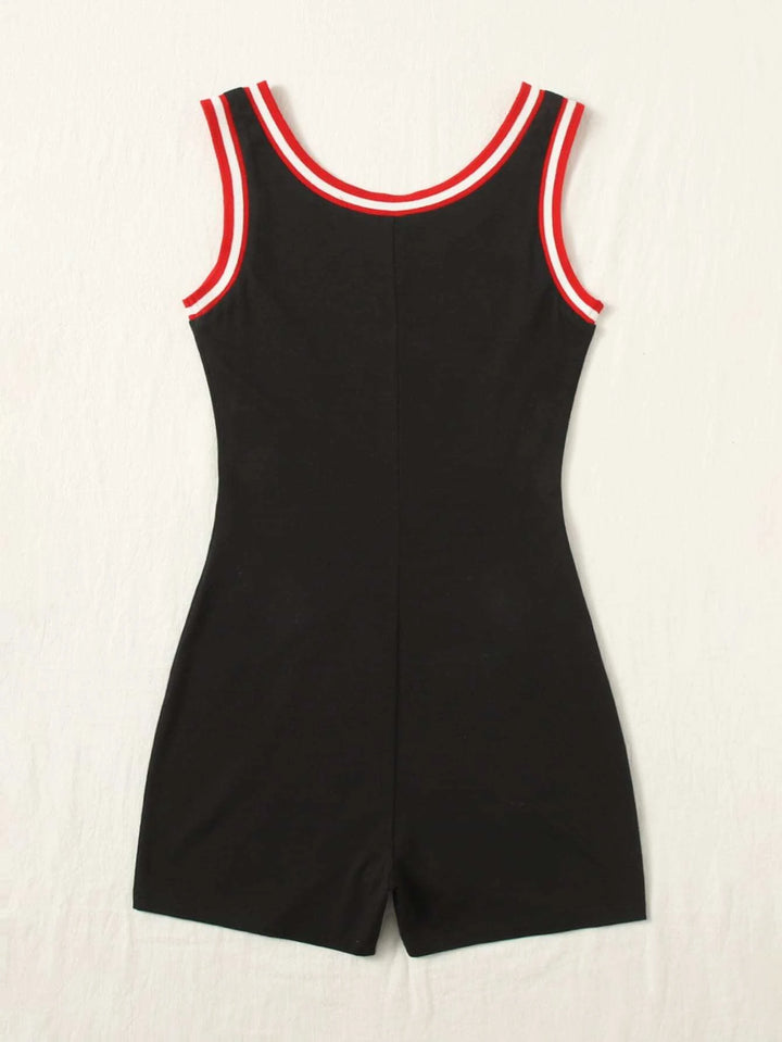 Letter and Number Print Tank Unitard Romper