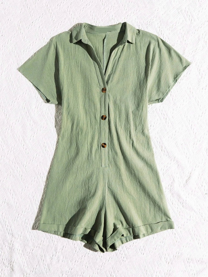 Button Front Romper Without Belt