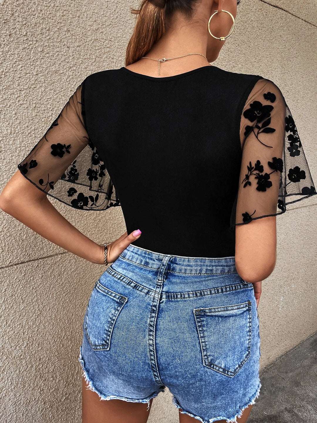 Flutter Sleeve Scoop Neck Bodysuit