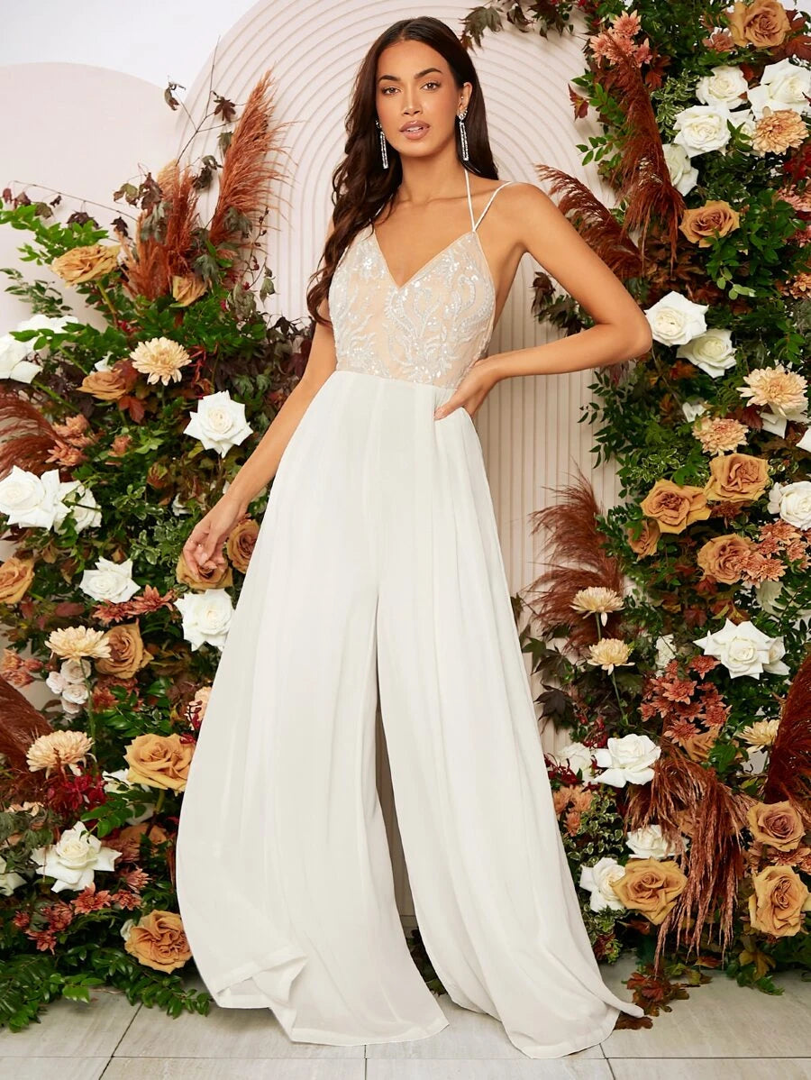 Belle Contrast Sequin Tie Backless Jumpsuit