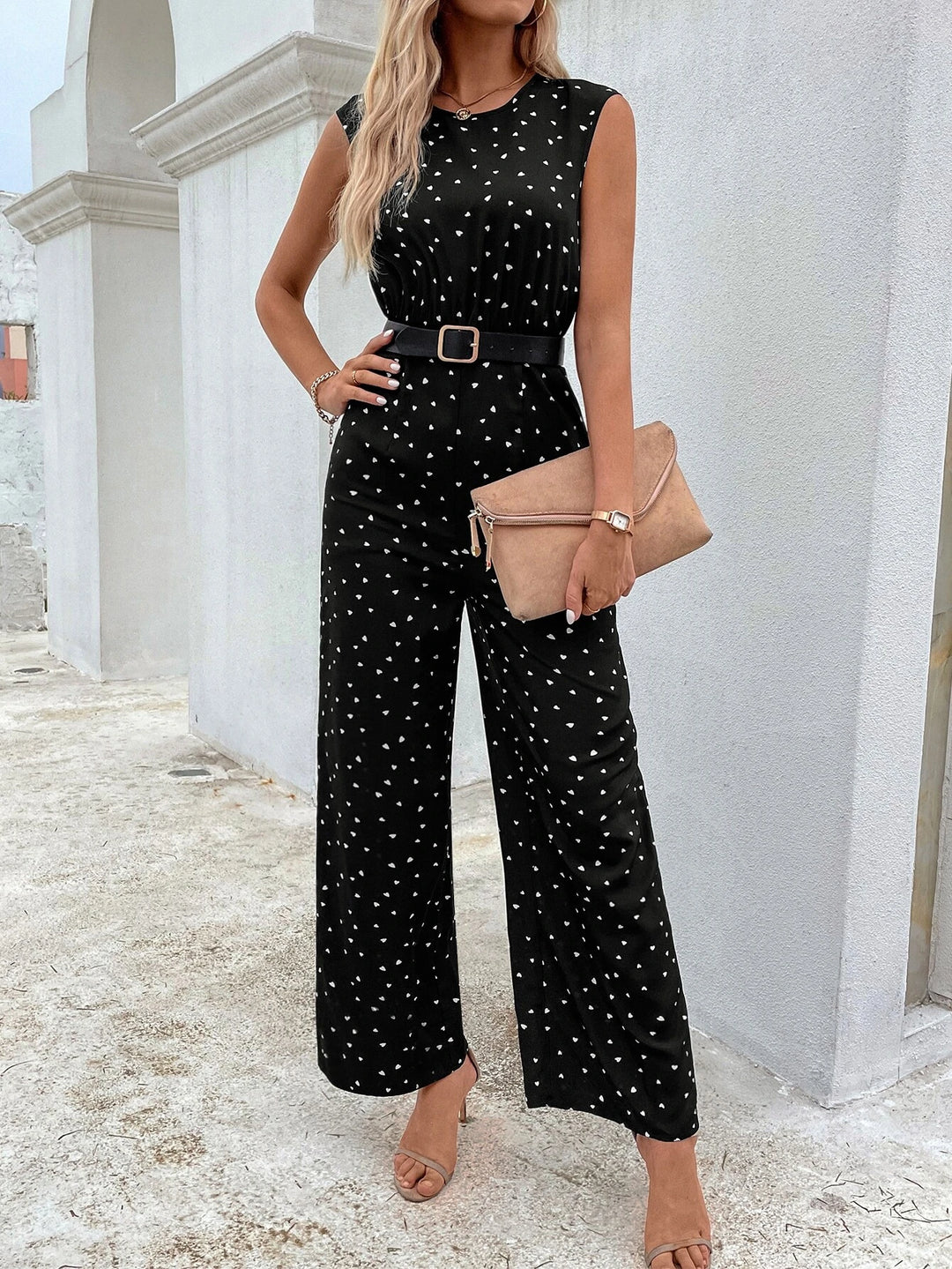 Printed Sleeveless Jumpsuit Without Belt