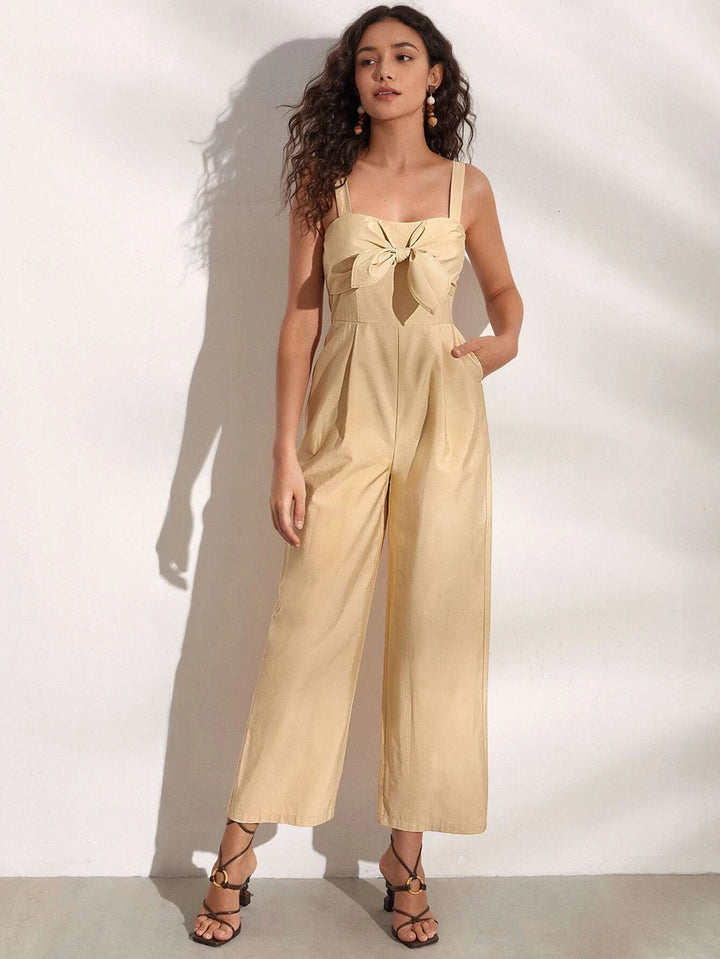 Knot Front Slant Pocket Cami Jumpsuit