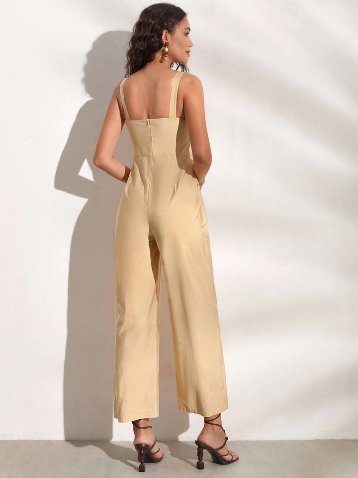 Knot Front Slant Pocket Cami Jumpsuit