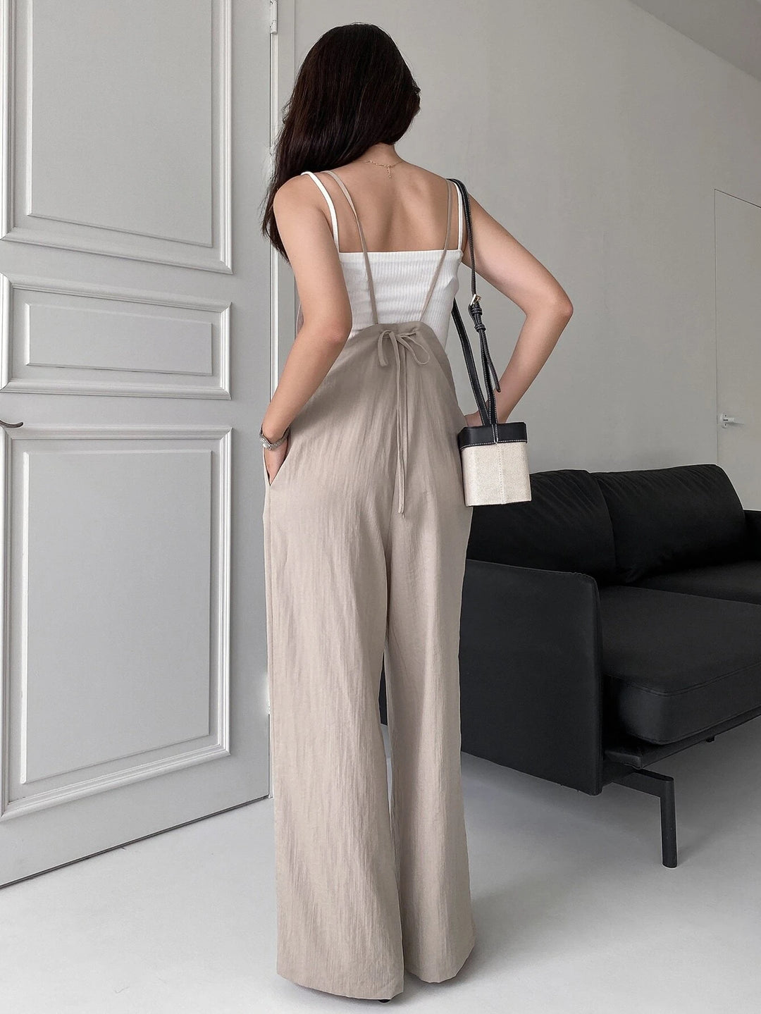 Tie Back Plicated Detail Overall Jumpsuit