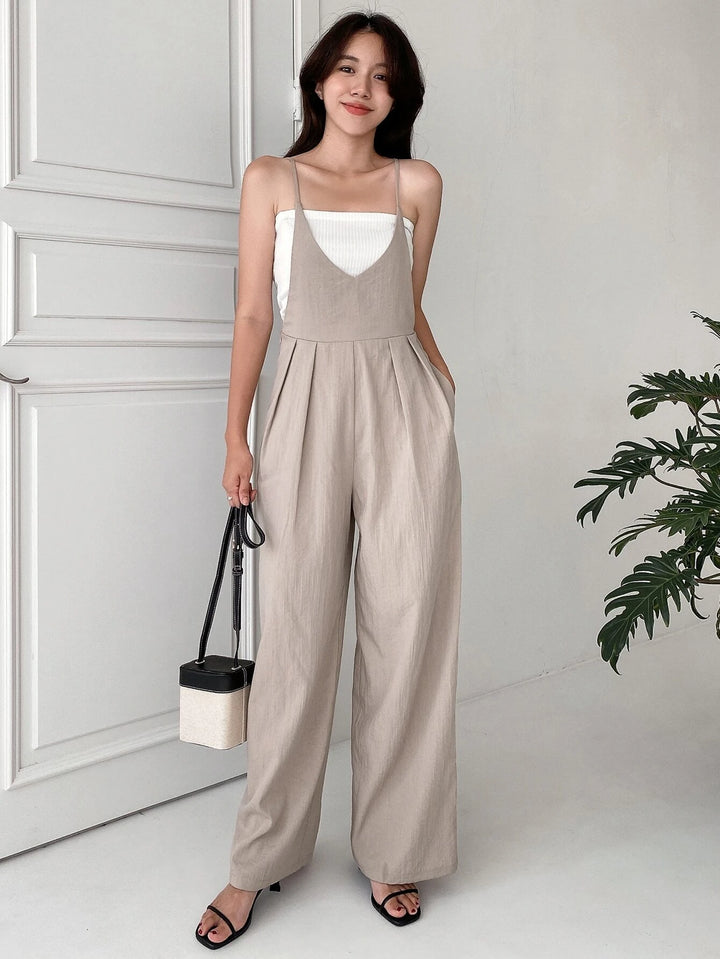 Tie Back Plicated Detail Overall Jumpsuit