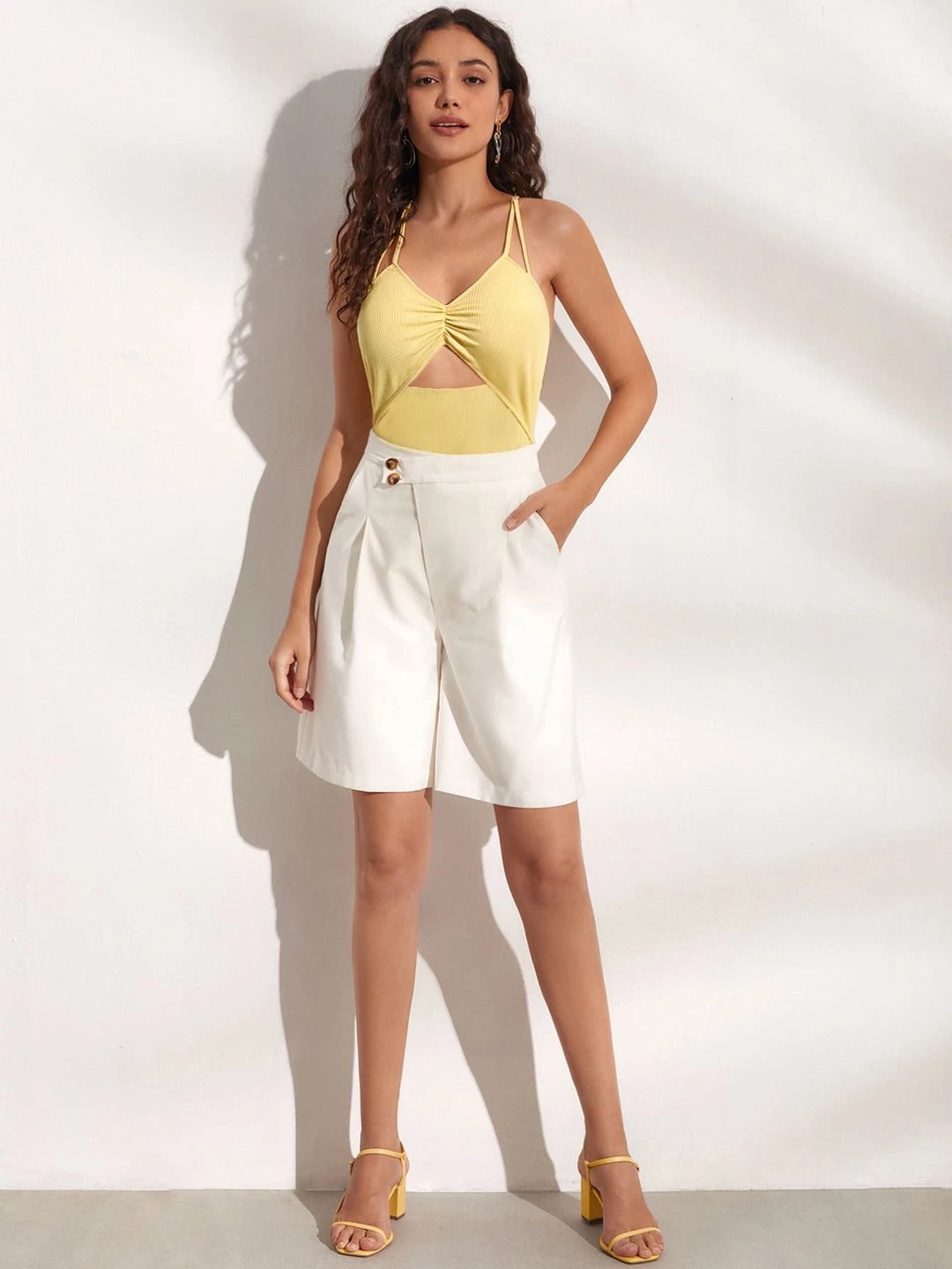 Ruched Front Crisscross Back Cami Bodysuit