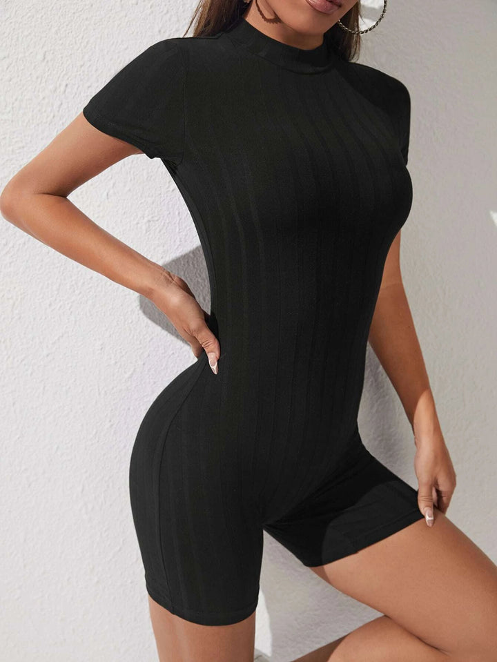 Mock Neck Zip Back Unitard Romper