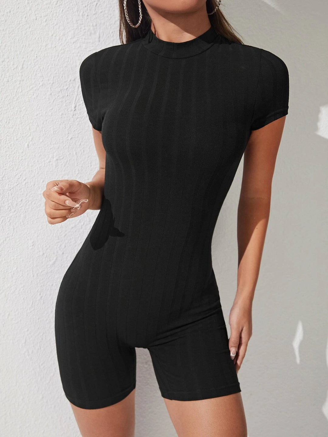 Mock Neck Zip Back Unitard Romper