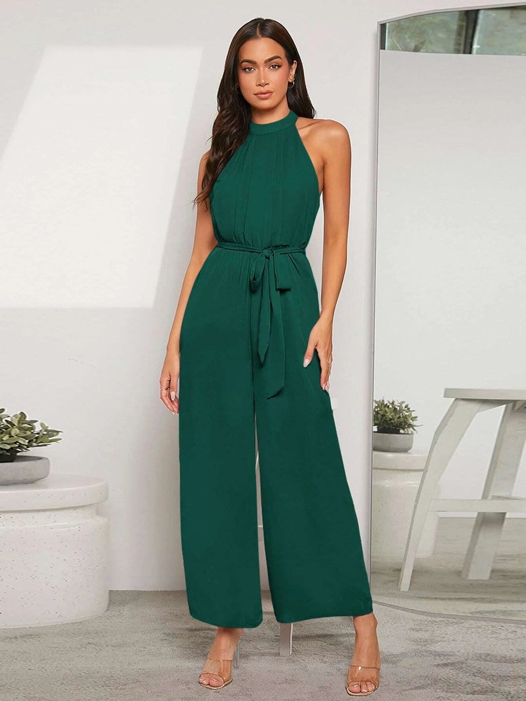 Solid Coloured Halter Neck Jumpsuit