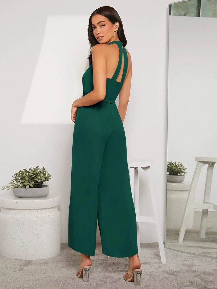 Solid Coloured Halter Neck Jumpsuit