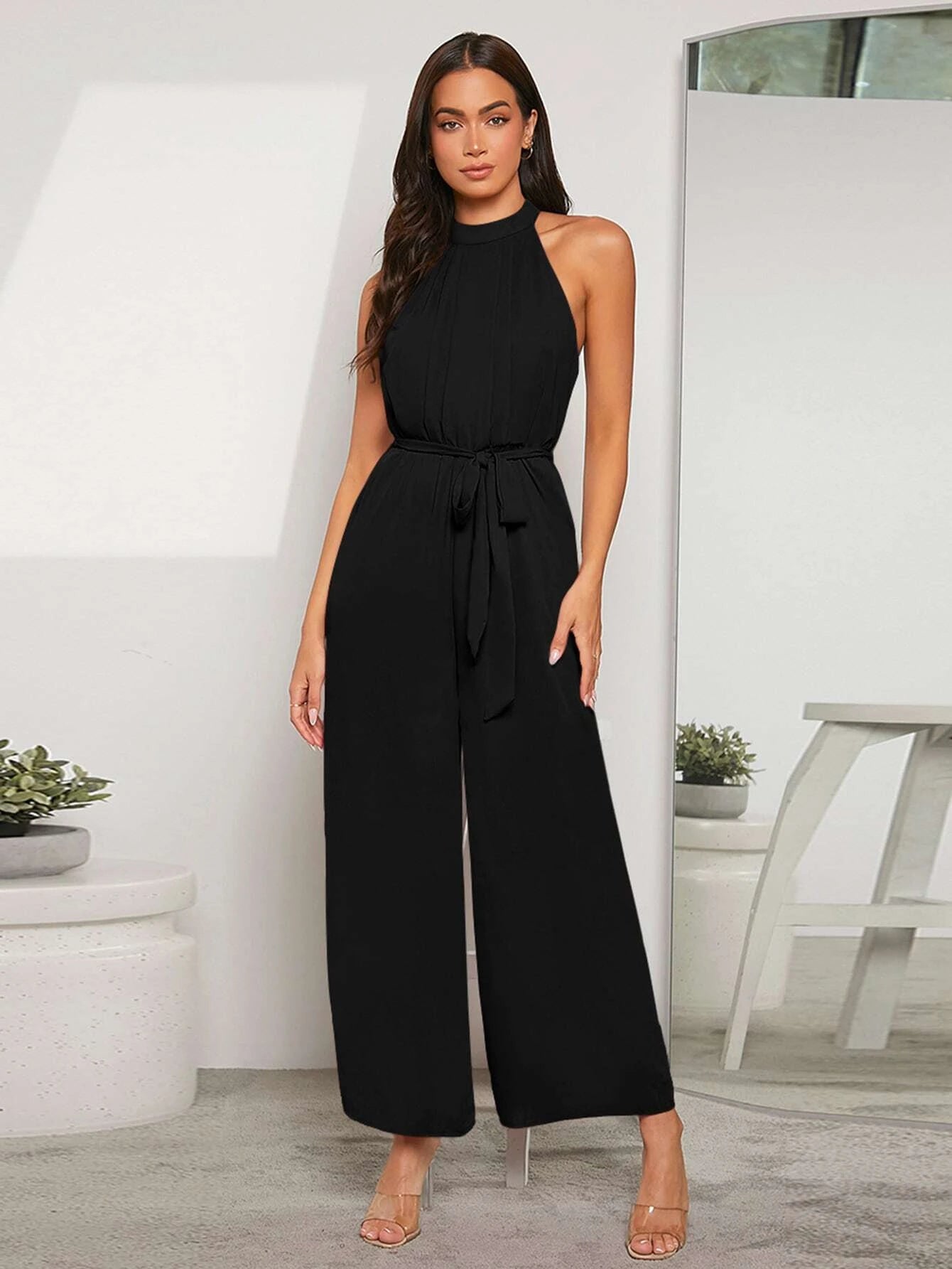 Solid Coloured Halter Neck Jumpsuit – Comfy Jumpsuits