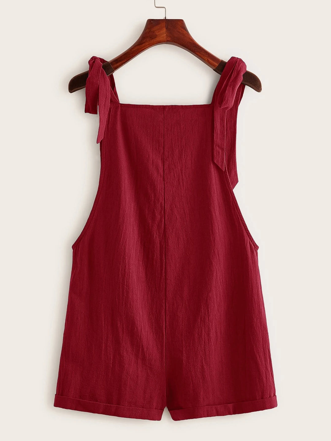 Knot Strap Pocket Patched Pinafore Romper