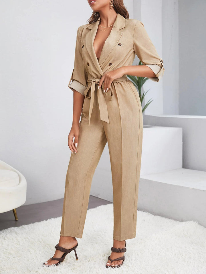 Double Roll Tab Sleeve Belted Jumpsuit