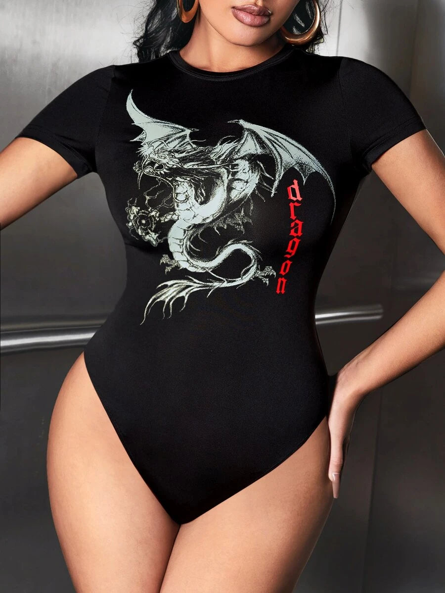 Dragon And Letter Graphic Tee Bodysuit