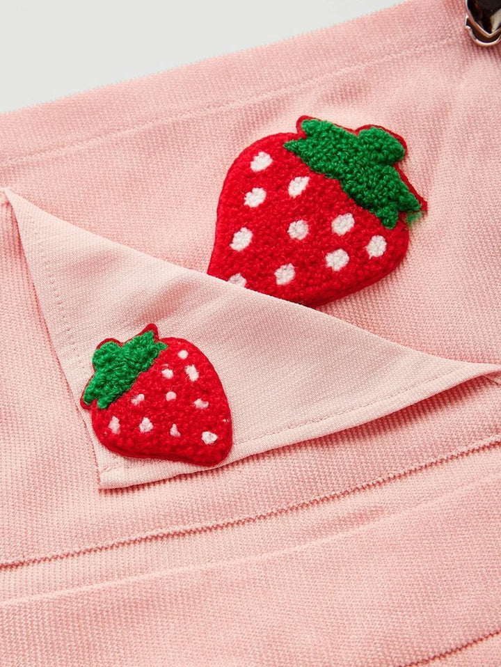 Strawberry Patched Crisscross Back Overall Romper