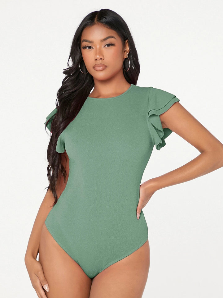 Ruffle Sleeve Solid Bodysuit