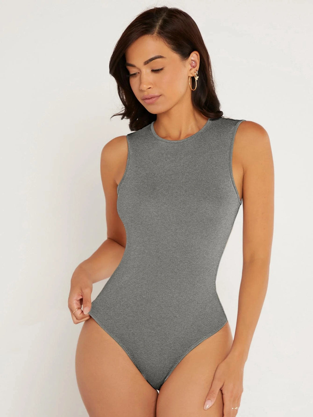 Solid Colored Round Neck Fitted Tank Bodysuit