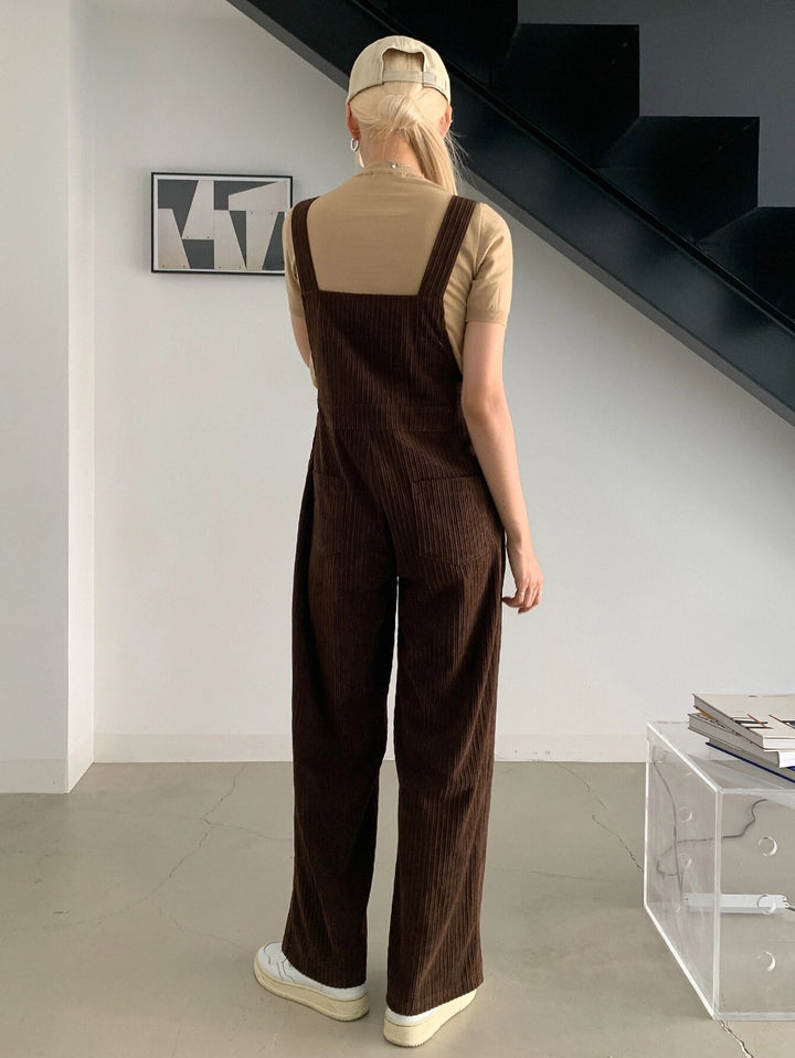 Solid Patched Pocket Jumpsuit Without Tee