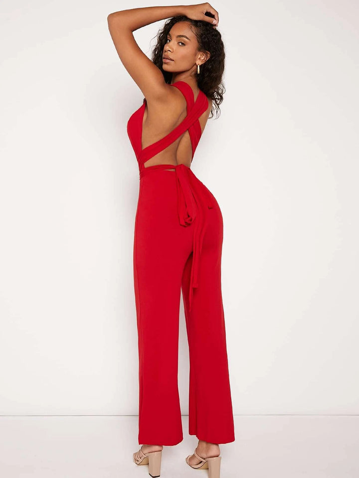 Neck Tie Backless Jumpsuit