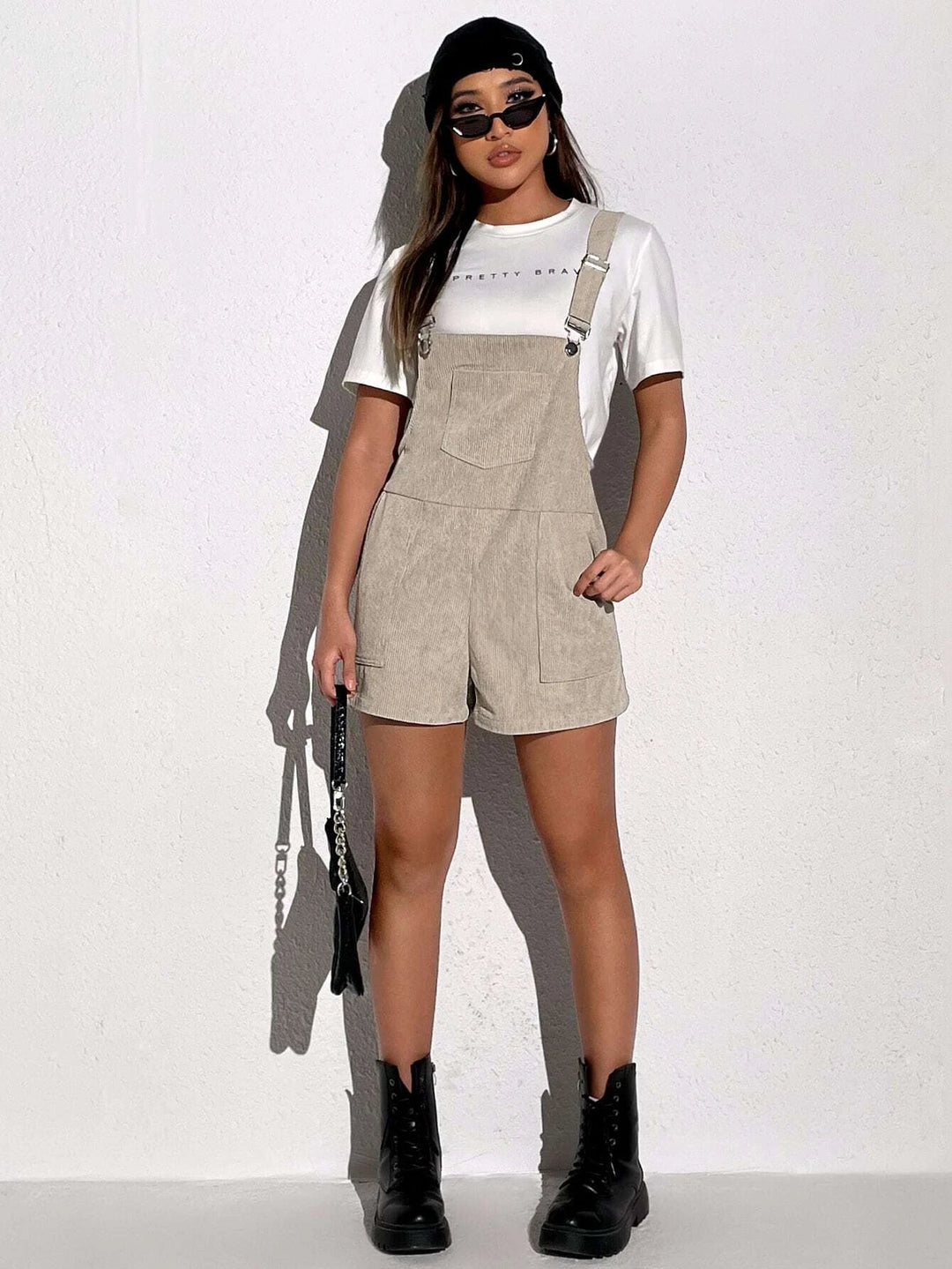 Patched Pocket Corduroy Overall Romper