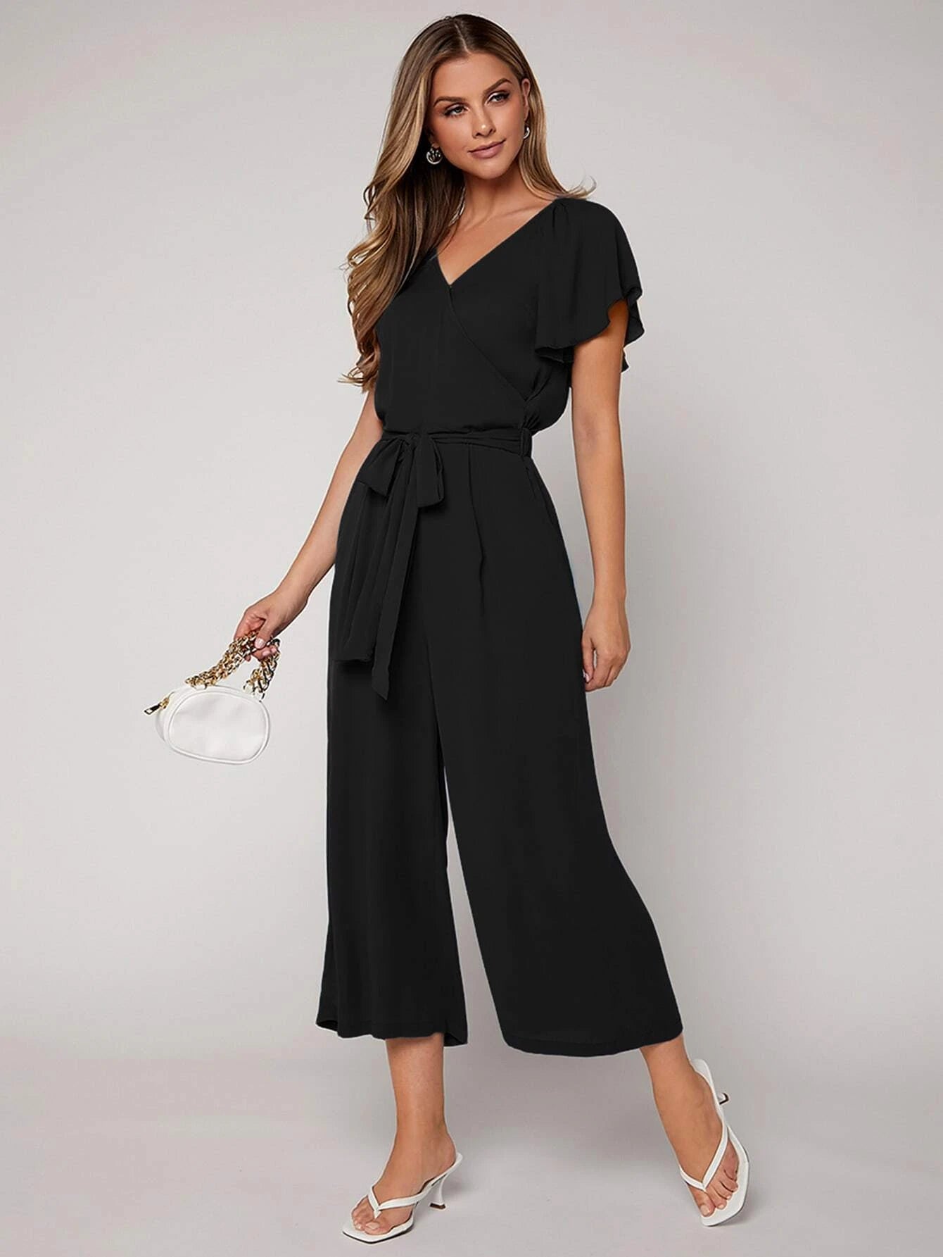 Butterfly Sleeve Belted Jumpsuit – Comfy Jumpsuits