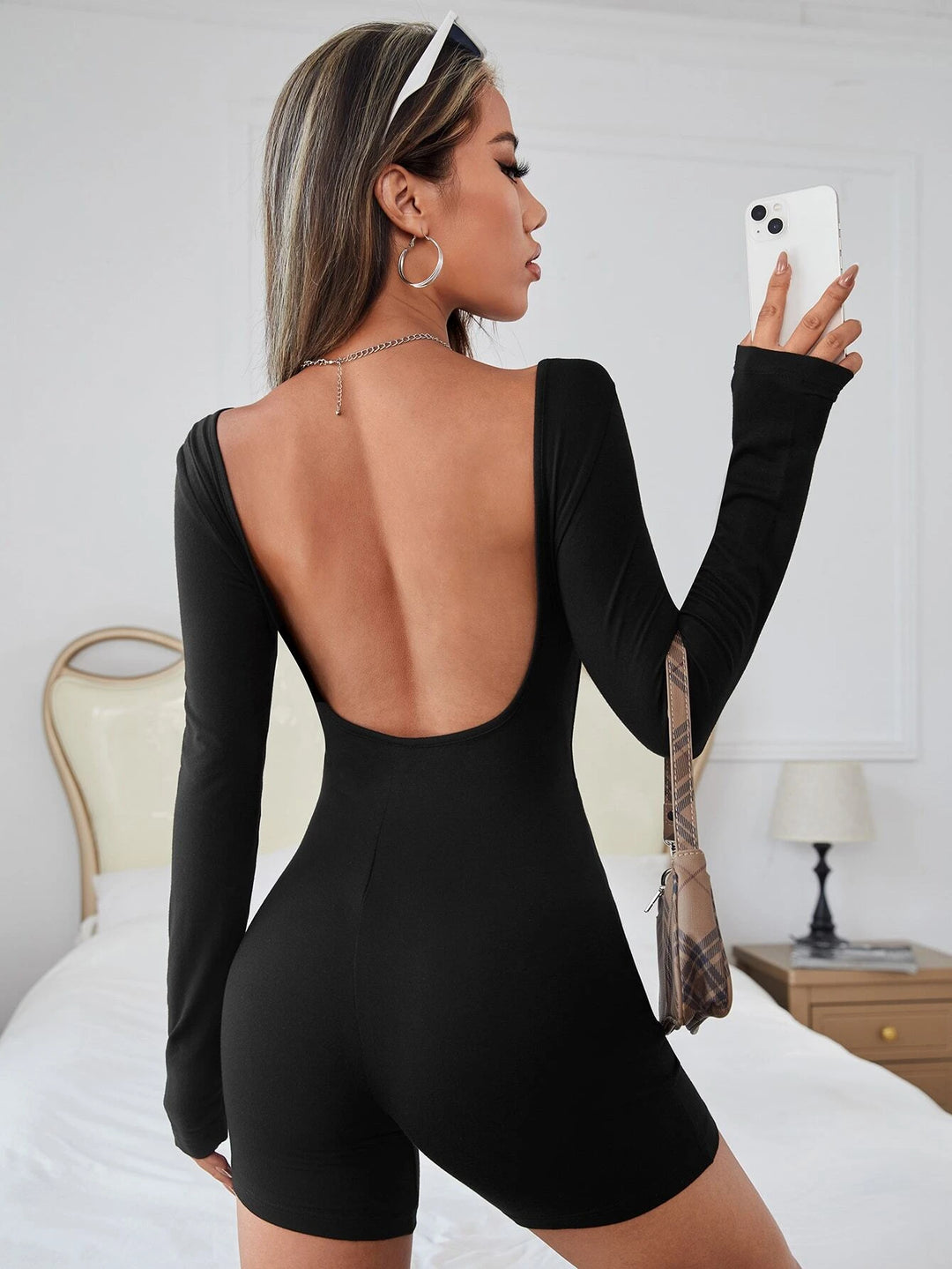 Plain Long Sleeve Unitard Romper