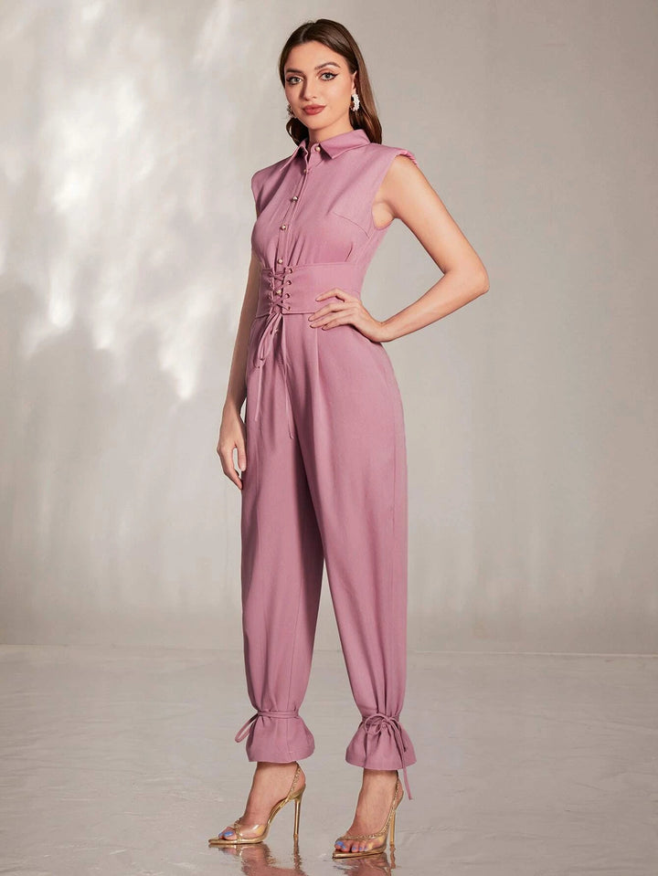 Front Plicated Detail Knot Hem Jumpsuit