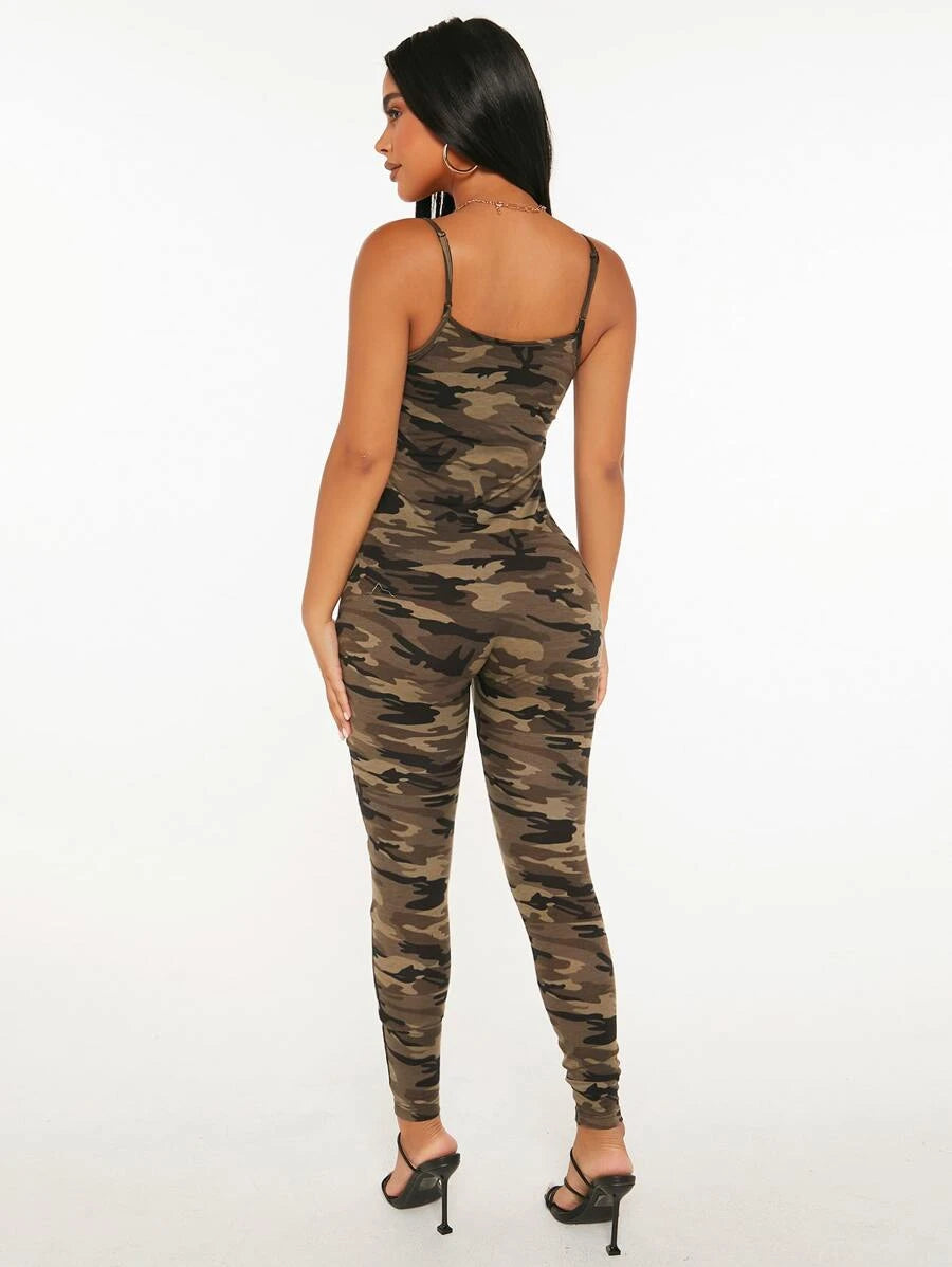 Camo Print Unitard Jumpsuit