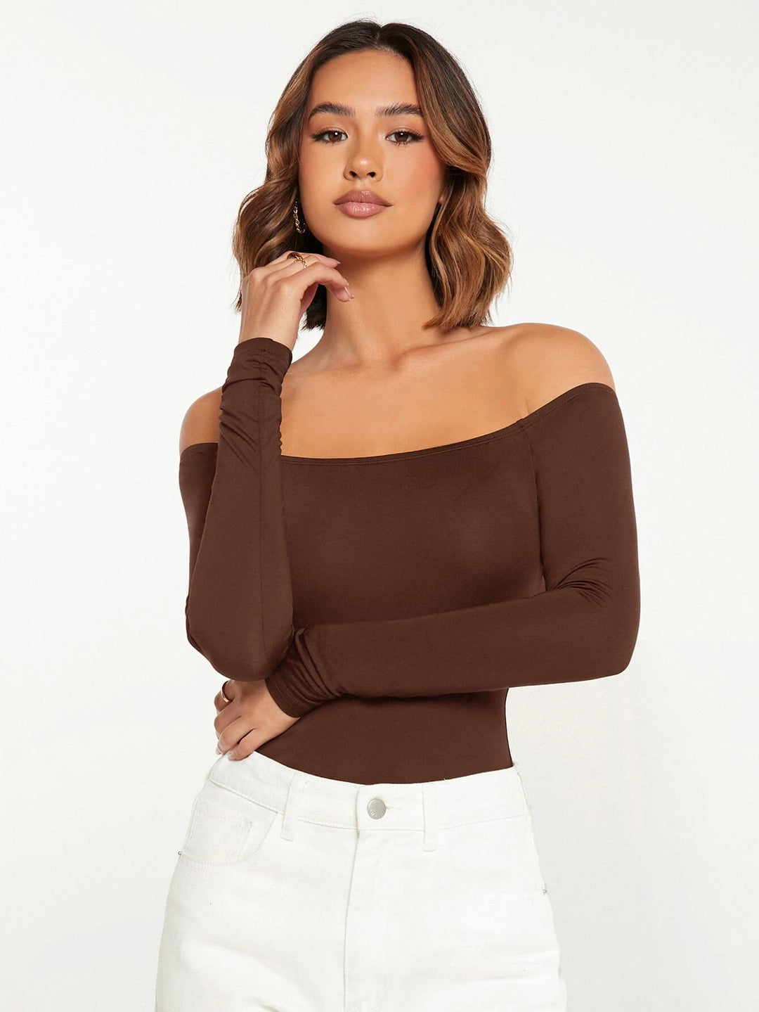 Solid Coloured Off Shoulder Bodysuit