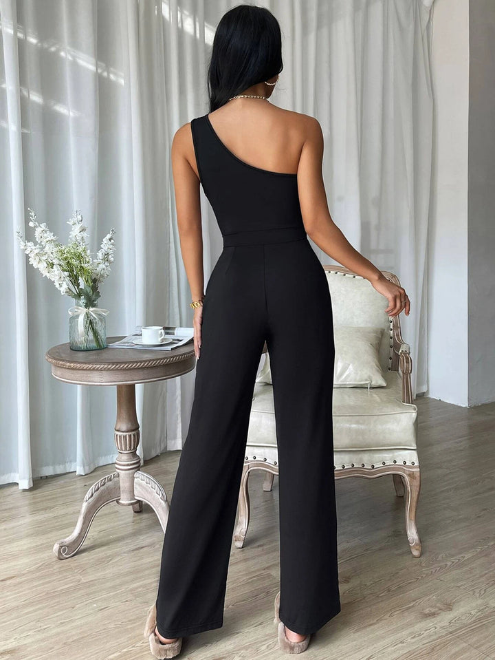 One Shoulder Fold Pleated Jumpsuit