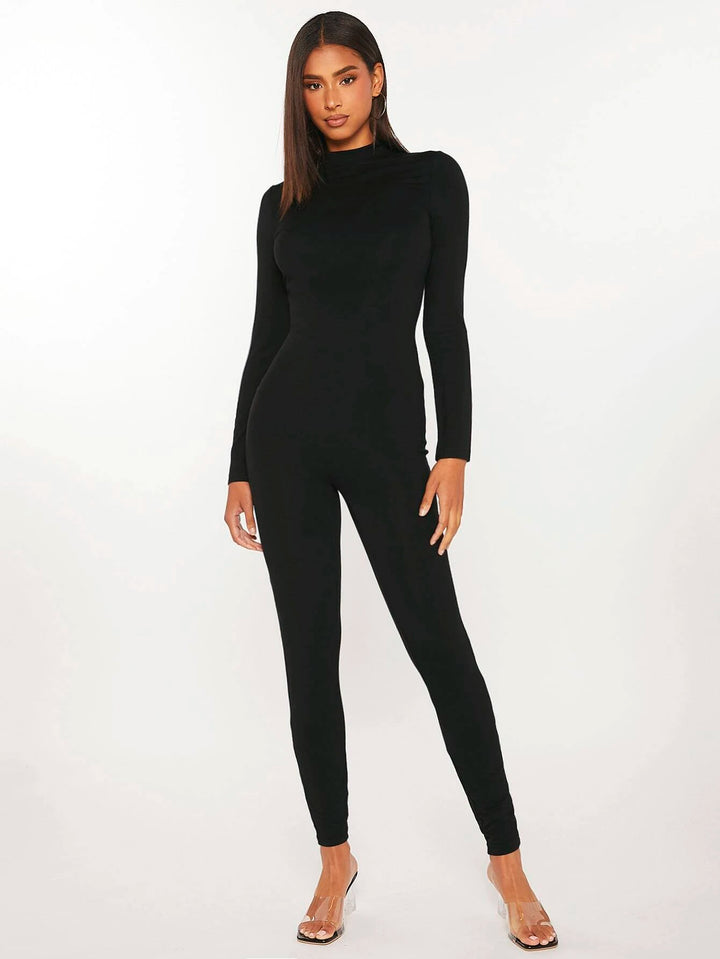 Mock Neck Unitard Black Jumpsuit