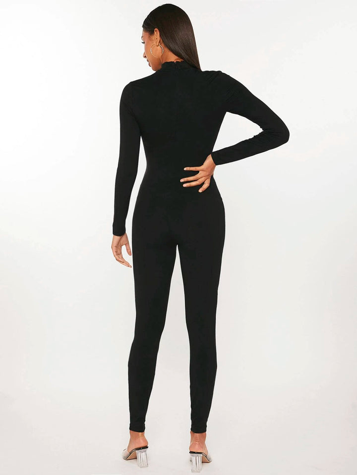 Mock Neck Unitard Black Jumpsuit