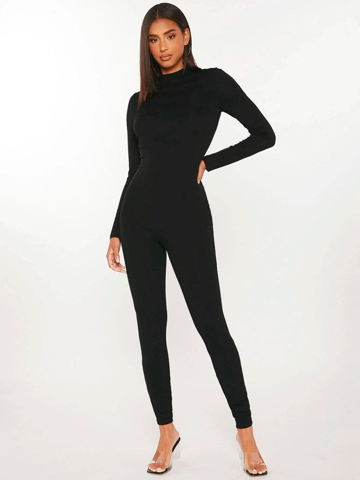 Tall Solid Mock Neck Unitard Jumpsuit