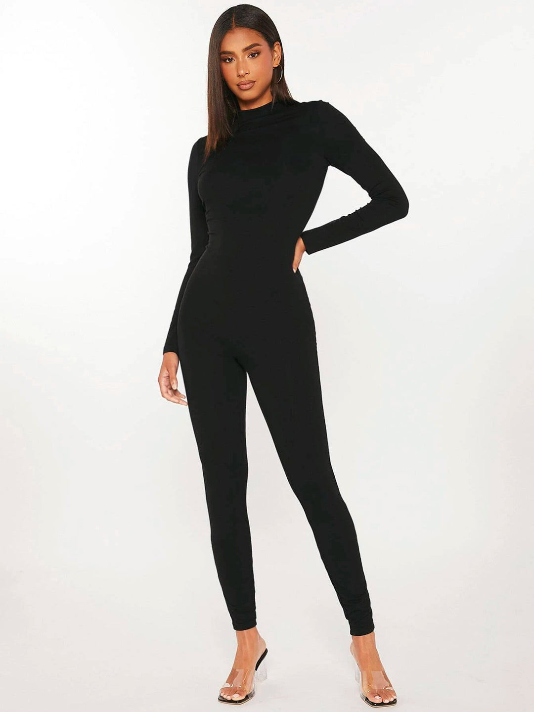 Mock Neck Unitard Black Jumpsuit