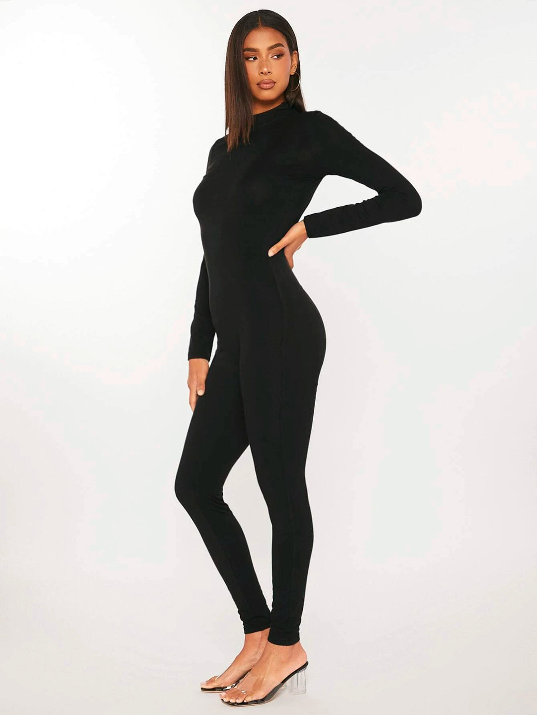 Tall Solid Mock Neck Unitard Jumpsuit