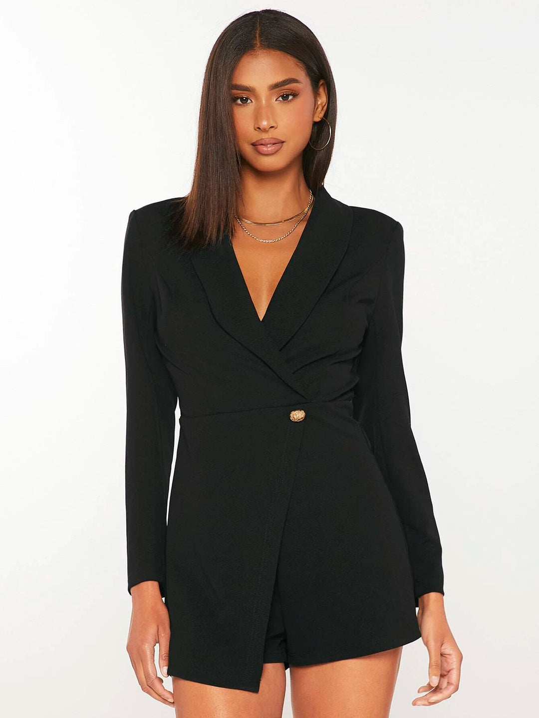 Shawl Collar Single Button Romper